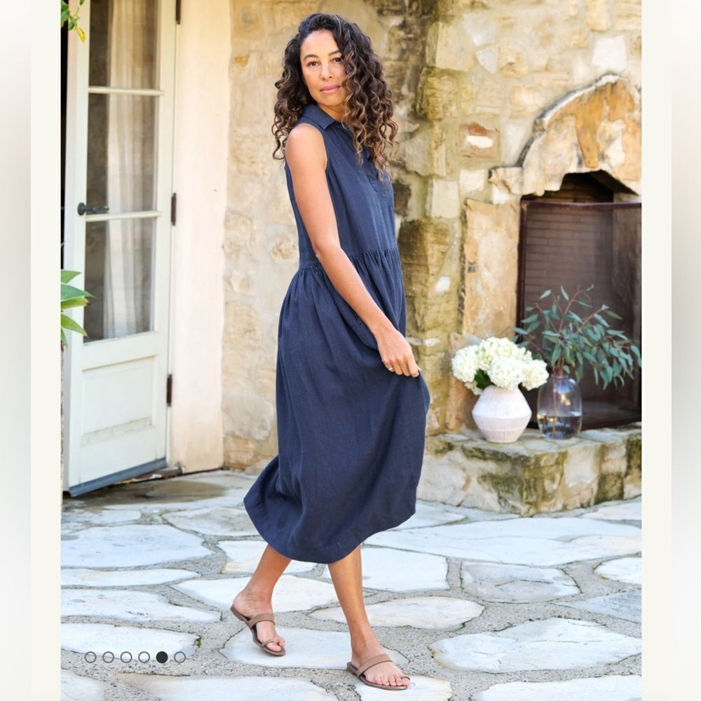 NWT Frank & Eileen Daphne Washed Linen Navy Maxi Dress Large - Picture 15 of 15